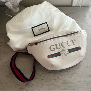 Authentic Gucci Logo Belt Calf White Leather